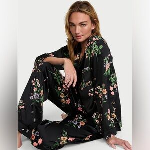 NWT Victoria’s Secret Satin Pajama Set BLACK FLORAL SZ XS EXTRA SMALL NEW!